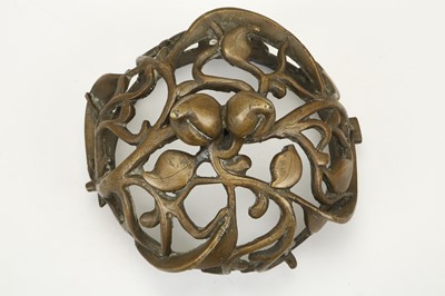 Lot 175 - A CHINESE BRONZE PEACH FORM CENSER AND COVER...