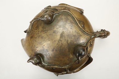 Lot 175 - A CHINESE BRONZE PEACH FORM CENSER AND COVER...