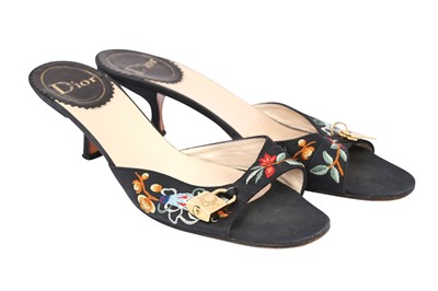 Lot 480 - Christian Dior Black Floral Lock and Key Mules - Size 39.5
