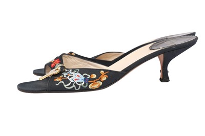 Lot 480 - Christian Dior Black Floral Lock and Key Mules - Size 39.5