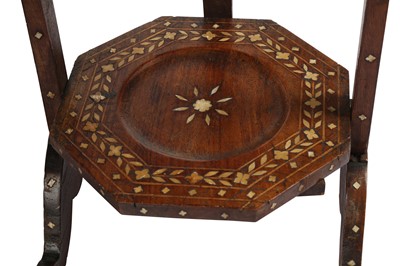 Lot 211 - λ A NEAR PAIR OF HARDWOOD IVORY-INLAID ANGLO-INDIAN TIERED TEA TRAYS