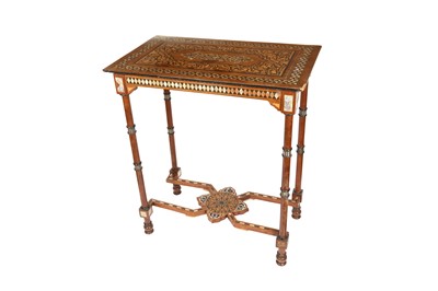 Lot 907 - λ A HARDWOOD MOTHER-OF-PEARL-INLAID SIDE TABLE