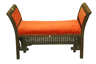 Lot 902 - λ A SMALL CARVED HARDWOOD MOTHER-OF-PEARL-INLAID LOW COUCH
