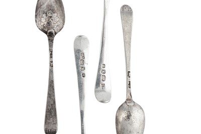 Lot 82 - A set of four George III sterling silver picture back teaspoons, London 1785 by Charles Hougham