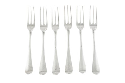 Lot 156 - A set of six mid-19th century Dutch 934 standard silver dessert forks, Amsterdam 1849 by HAS with an anchor (unidentified active 1826-67)