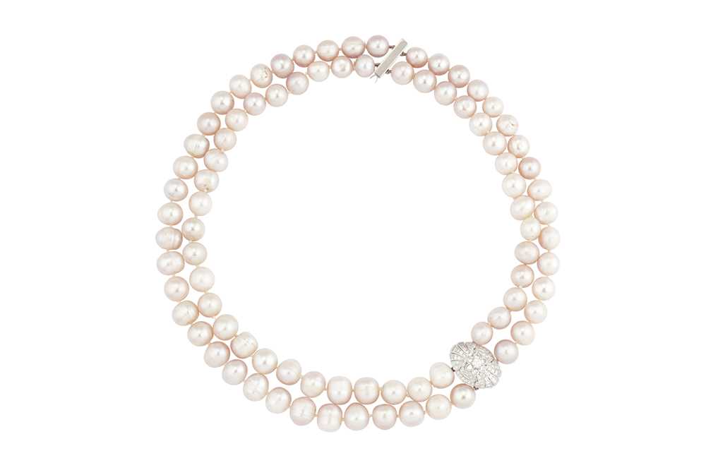 Lot 24 - A cultured pearl and diamond necklace