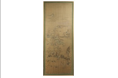Lot 384 - A LARGE CHINESE EMBROIDERED SILK 'LANDSCAPE' PANEL.