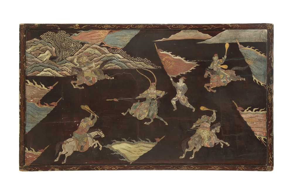 A CHINESE COROMANDEL LACQUER 'WARRIORS' PANEL.