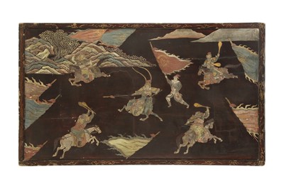 Lot 273 - A CHINESE COROMANDEL LACQUER 'WARRIORS' PANEL.