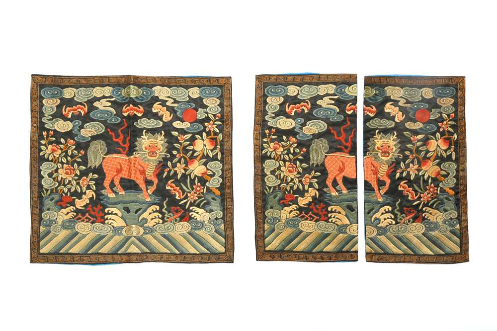 Lot 369 - A PAIR OF CHINESE MILITARY OFFICIAL'S QILIN RANK BADGES, BU ZI.