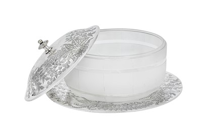 Lot 375 - A Victorian sterling silver and frosted glass butter dish, London 1870/71 by Thomas Bradbury & Sons
