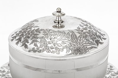 Lot 375 - A Victorian sterling silver and frosted glass butter dish, London 1870/71 by Thomas Bradbury & Sons