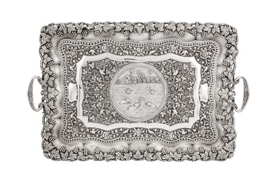 Lot 115 - An early 20th century Anglo-Indian unmarked silver twin handled tray, Karachi or Bhuj circa 1910