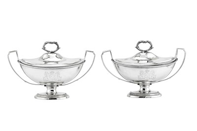 Lot 448 - A set of four George III sterling silver sauce tureens, London 1797 by Paul Storr (1771-1844, first reg. 12th Jan 1793)