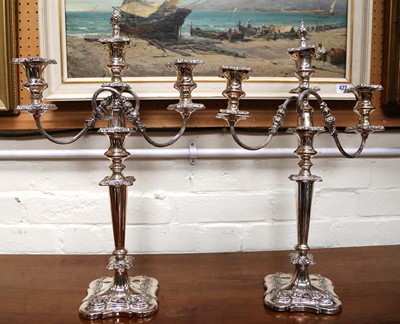 Lot 367 - A pair of silver plated three branch...