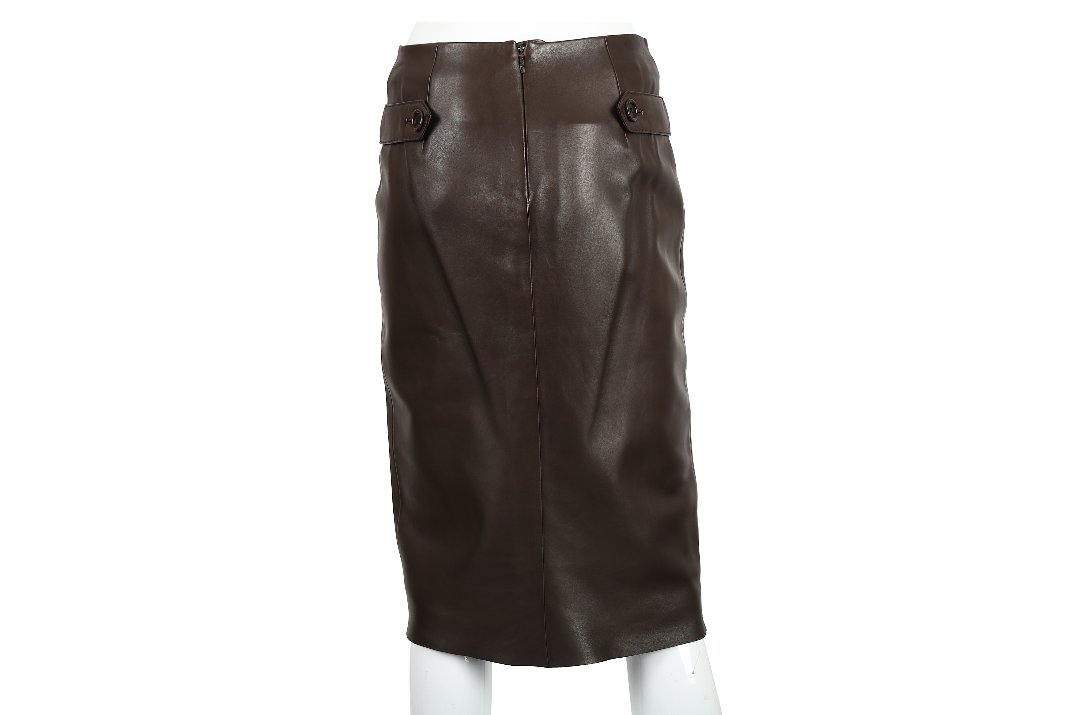 Lot 206 - Loewe Brown Leather Skirt - Size 38