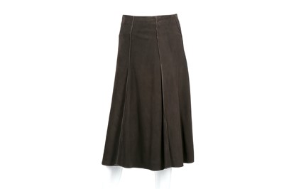 Lot 210 - Loro Piana Brown Suede Flared Skirt - Size 40