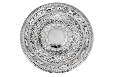 Lot 214 - A mid-20th century Ceylonese (Sri Lankan) unmarked silver moon stone tray, Kandy circa 1940