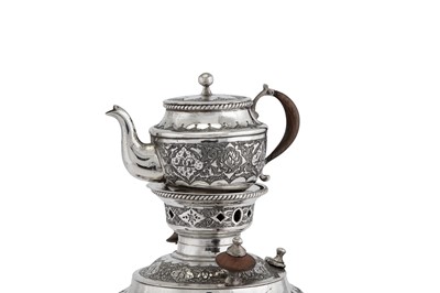 Lot 223 - A mid-20th century Iranian (Persian) silver samovar set, Isfahan circa 1960 mark of Abbas Afzali, retailed by Bibyayi