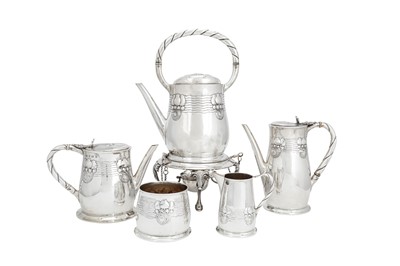 Lot 391 - A good Edwardian sterling silver ‘art nouveau’ five-piece tea and coffee service, Birmingham 1901/3 by Elkington and Co