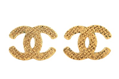 Lot 421 - Chanel Clip On CC Logo Weaved Earrings