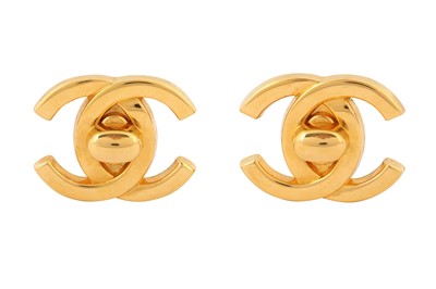 Lot 419 - Chanel Clip On CC Turnlock Logo Earrings