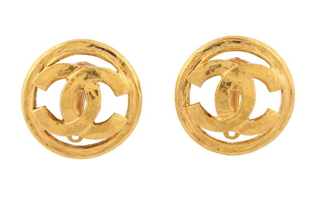 Lot 414 - Chanel Clip On CC Logo Open Circle Earrings