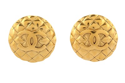 Lot 411 - Chanel Clip On CC Logo Quilted Earrings