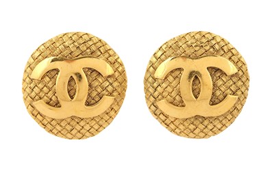 Lot 409 - Chanel Clip On CC Logo Weaved Earrings