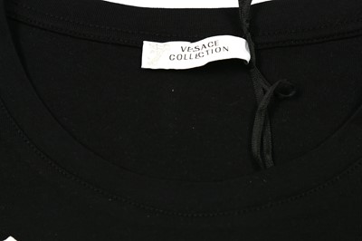 Lot 1292 - Versace Collection Black Tape Half Medusa Logo T-Shirt - Size L