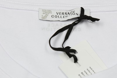 Lot 1286 - Versace Collection White Tape Half Medusa Logo T-Shirt - Size L