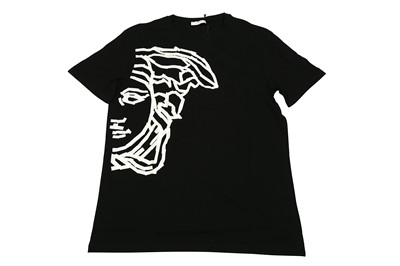 Lot 345 - Versace Collection Black Tape Half Medusa Logo T-Shirt - Size S
