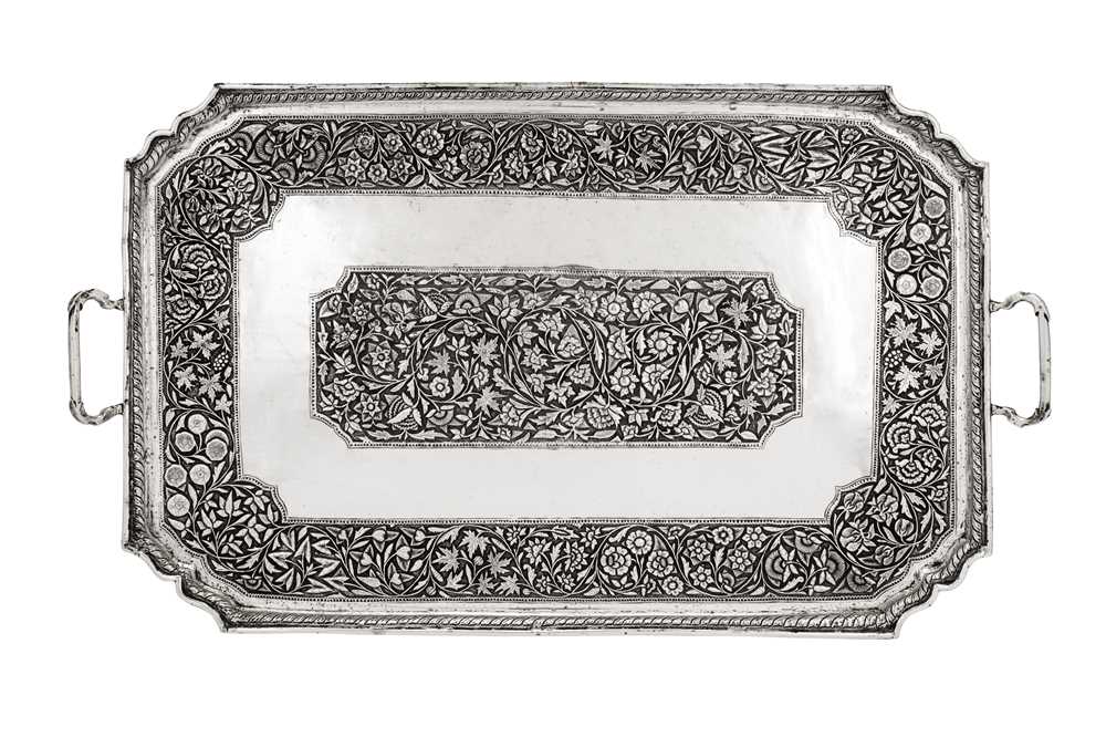 Lot 106 - An early 20th century Anglo – Indian unmarked silver twin handled tray, Kashmir circa 1910