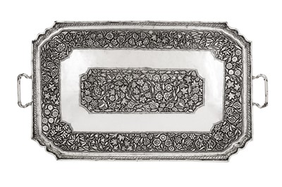Lot 106 - An early 20th century Anglo – Indian unmarked silver twin handled tray, Kashmir circa 1910