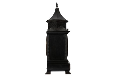 Lot 129 - A LATE 19TH CENTURY VICTORIAN ENGLISH GOTHIC REVIVAL BLACK BELGIAN MARBLE MANTLE CLOCK