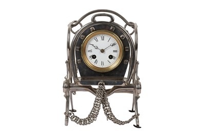Lot 128 - A RARE AND UNUSUAL LATE 19TH CENTURY FRENCH BRASS AND STEEL NOVELTY EQUESTRIAN MANTLE CLOCK