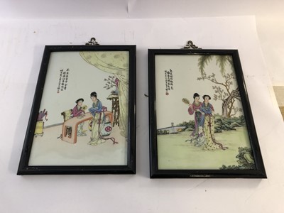 Lot 574 - A PAIR OF CHINESE PORCELAIN ZHUSHAN 'LADIES' PANELS.