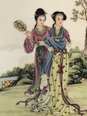 Lot 574 - A PAIR OF CHINESE PORCELAIN ZHUSHAN 'LADIES' PANELS.