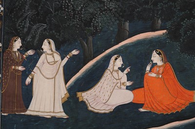 Lot 360 - AN ILLUSTRATION TO A GITA GOVINDA SERIES: RADHA AND THE GOPIS IN CONVERSATION AT NIGHT