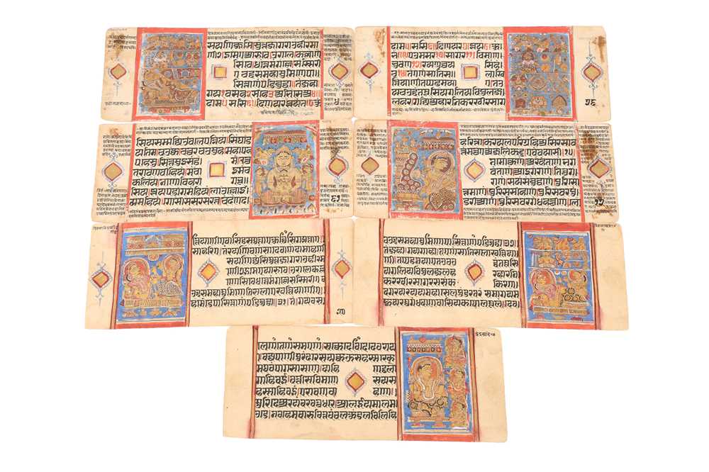 Lot 380 - SEVEN ILLUSTRATED LOOSE FOLIOS FROM A JAIN MANUSCRIPT