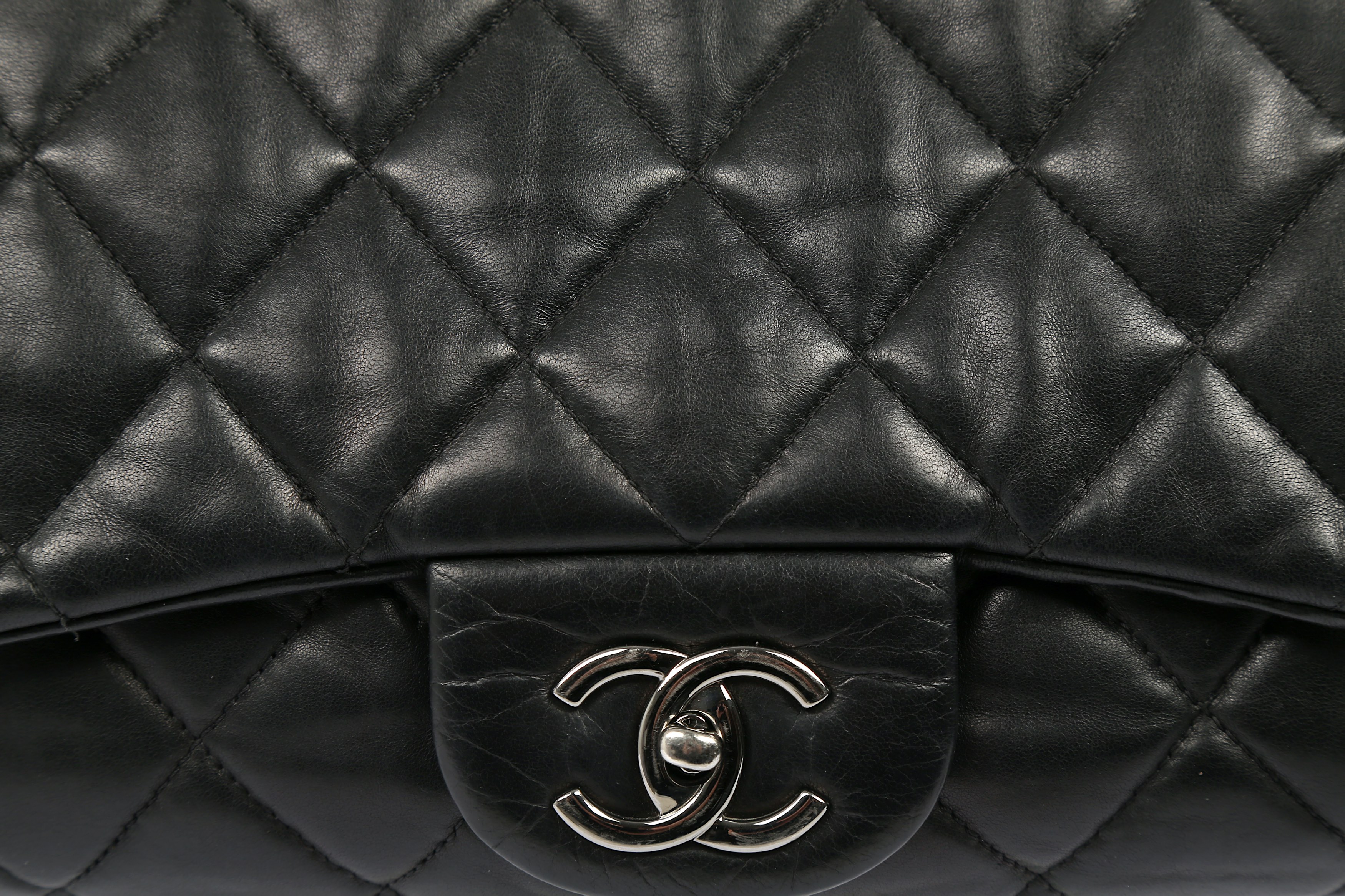 Lot 498 - Chanel Black 3 Accordion Jumbo Flap Bag