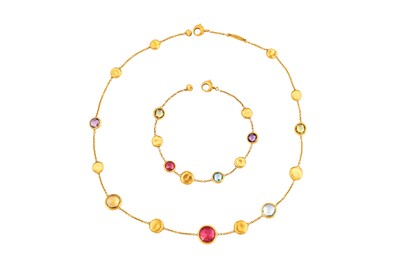 Lot 205 - A gold and gem-set necklace, bracelet and earring suite, by Marco Bicego