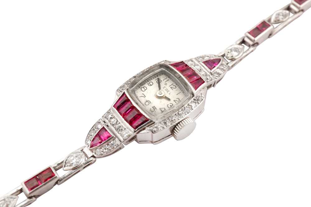 Lot 170 - A synthetic ruby and diamond cocktail watch, by Ebel, circa 1945