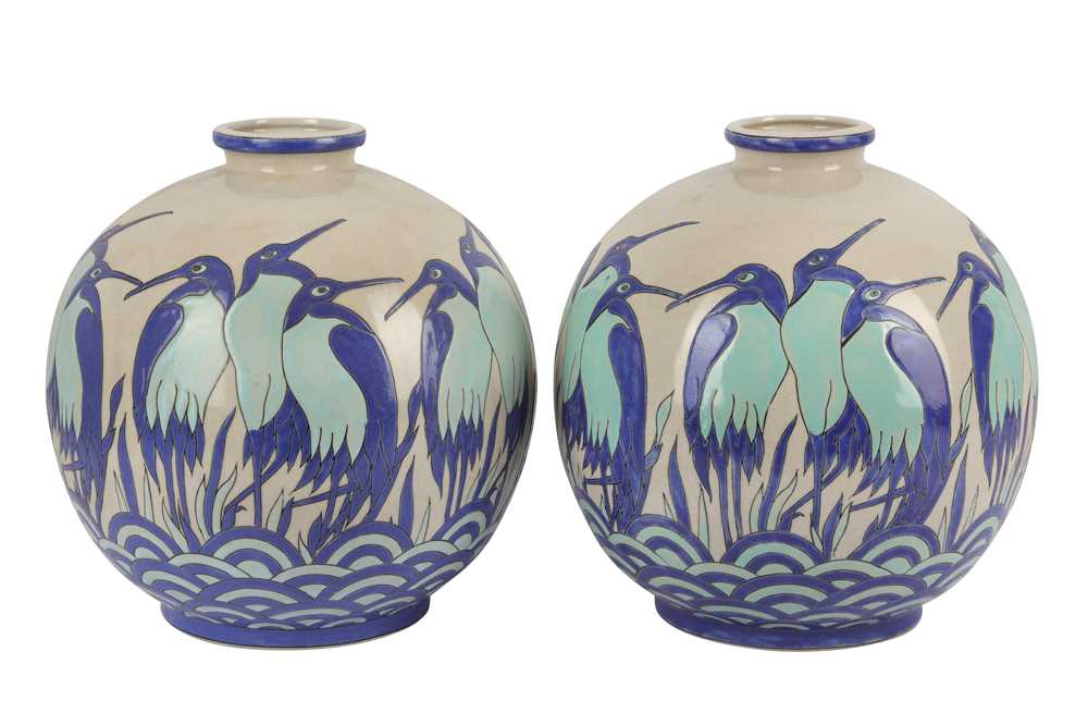 Lot 20 - KERALOUVE LA LOUVIERE: a pair of Belgian contemporary pottery vases