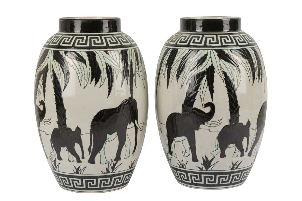 Lot 21 - KERALOUVE LA LOUVIERE: a pair of Belgian contemporary pottery vases