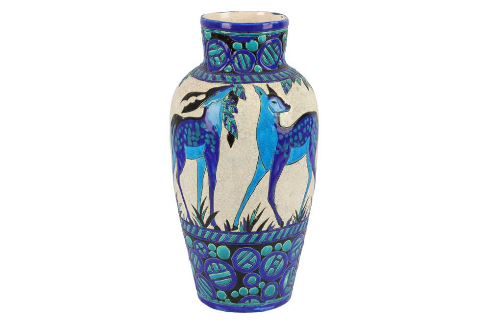 Lot 17 - BOCH FRERES: a large Art Deco 'Biches Bleues' vase