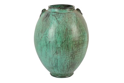 Lot 115 - UNKNOWN: A large ovoid malachite green and brown glazed stoneware vase, 20th century
