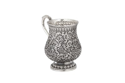 Lot 119 - A late 19th century Anglo – Indian silver mug, Cutch, Bhuj, circa 1880 by Oomersi Mawji (active 1860-90)