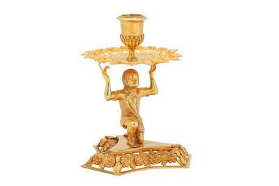 Lot 369 - A Victorian sterling silver gilt figural candlestick, London 1878 by George Fox