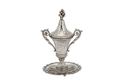 Lot 232 - A mid-19th century Ottoman Turkish 900 standard silver incense burner, tughra of Sultan Abdulmejid I (1839-1861)
